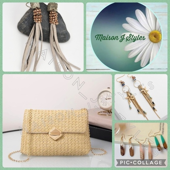 straw bag adjustable gold chain crossbody shoulder Boho spring summer neutral - Picture 3 of 8